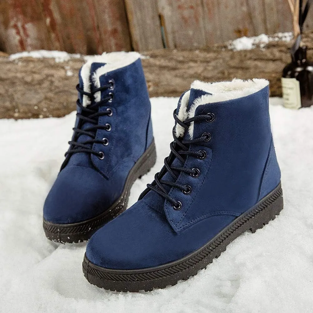 DADAWEN Women's Suede Waterproof Lace Up Winter High Top Snow Boots