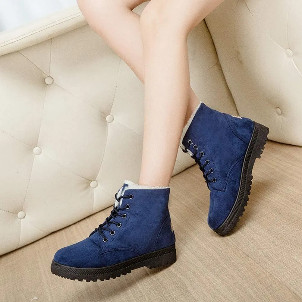DADAWEN Women's Suede Waterproof Lace Up Winter High Top Snow Boots