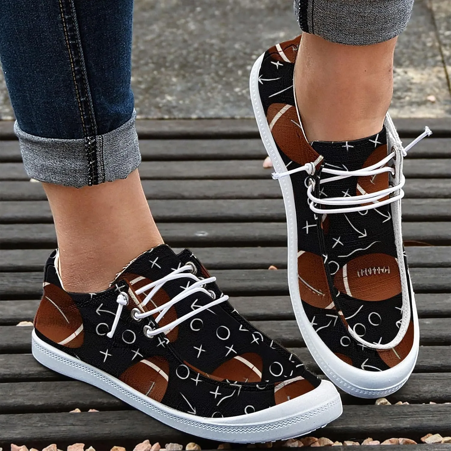 DIYCAM Women Sport Day Baseball Printed Boat Shoes Casual Canvas Loafers for Women Slip On Deck Shoes, Breathable Canvas Walking Shoes