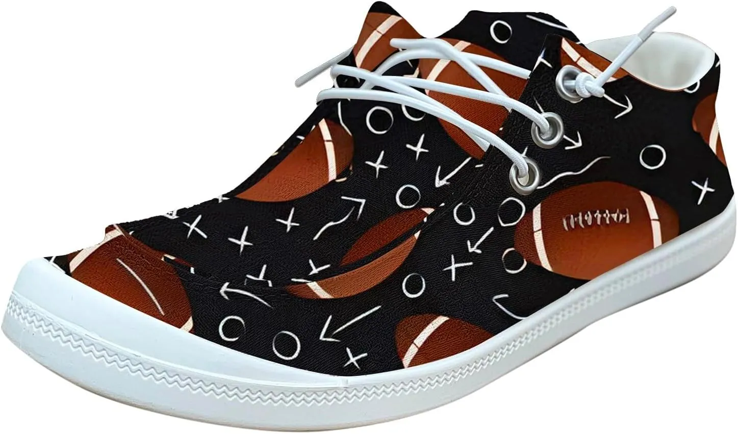 DIYCAM Women Sport Day Baseball Printed Boat Shoes Casual Canvas Loafers for Women Slip On Deck Shoes, Breathable Canvas Walking Shoes