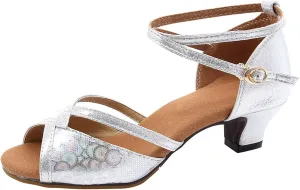 Dress Sandals Shoes for Women Leather Open Toe High Heels Ladies Gold Silver Glittering with Ankle Strap