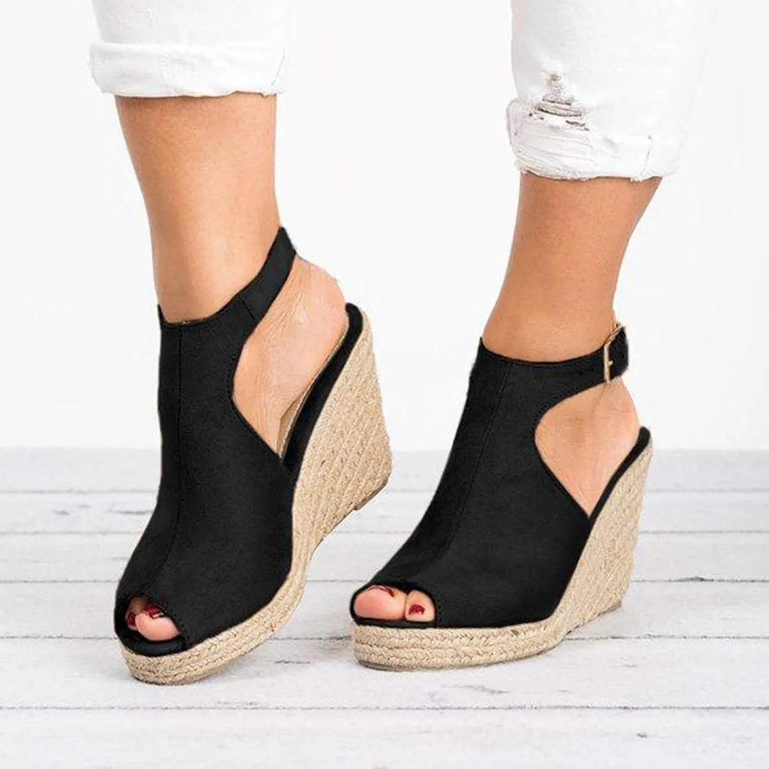 Eduavar Shoes for Women Sandals Dressy, Sandals Women Comfortable Wedge Platform Sandals Open Toe Hook and Loop Sandals