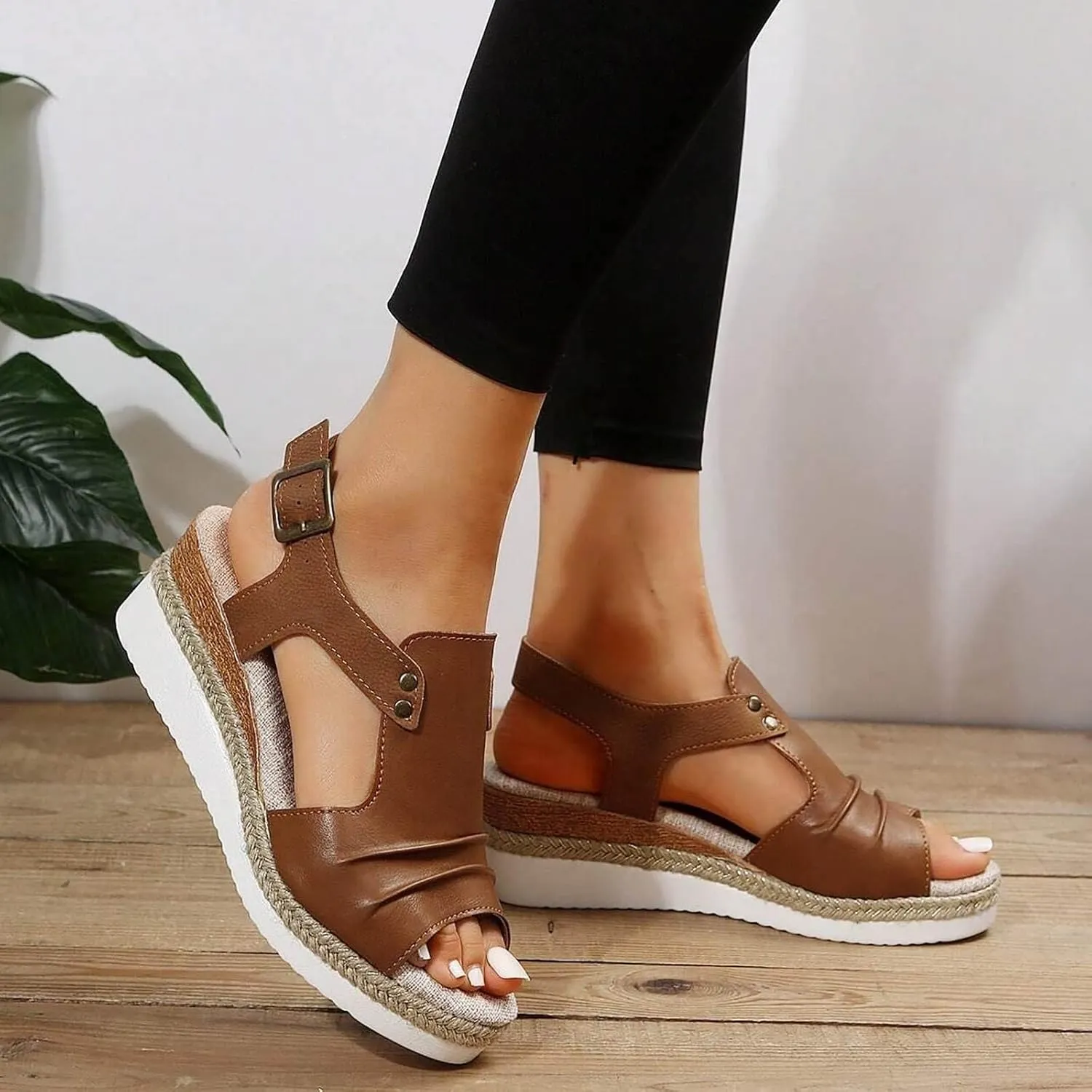 Eduavar Wedge Sandals for Women Summer Dressy Open Toe Ankle Strap Platform Sandals Dress Shoes Comfortable Outdoor Shoes
