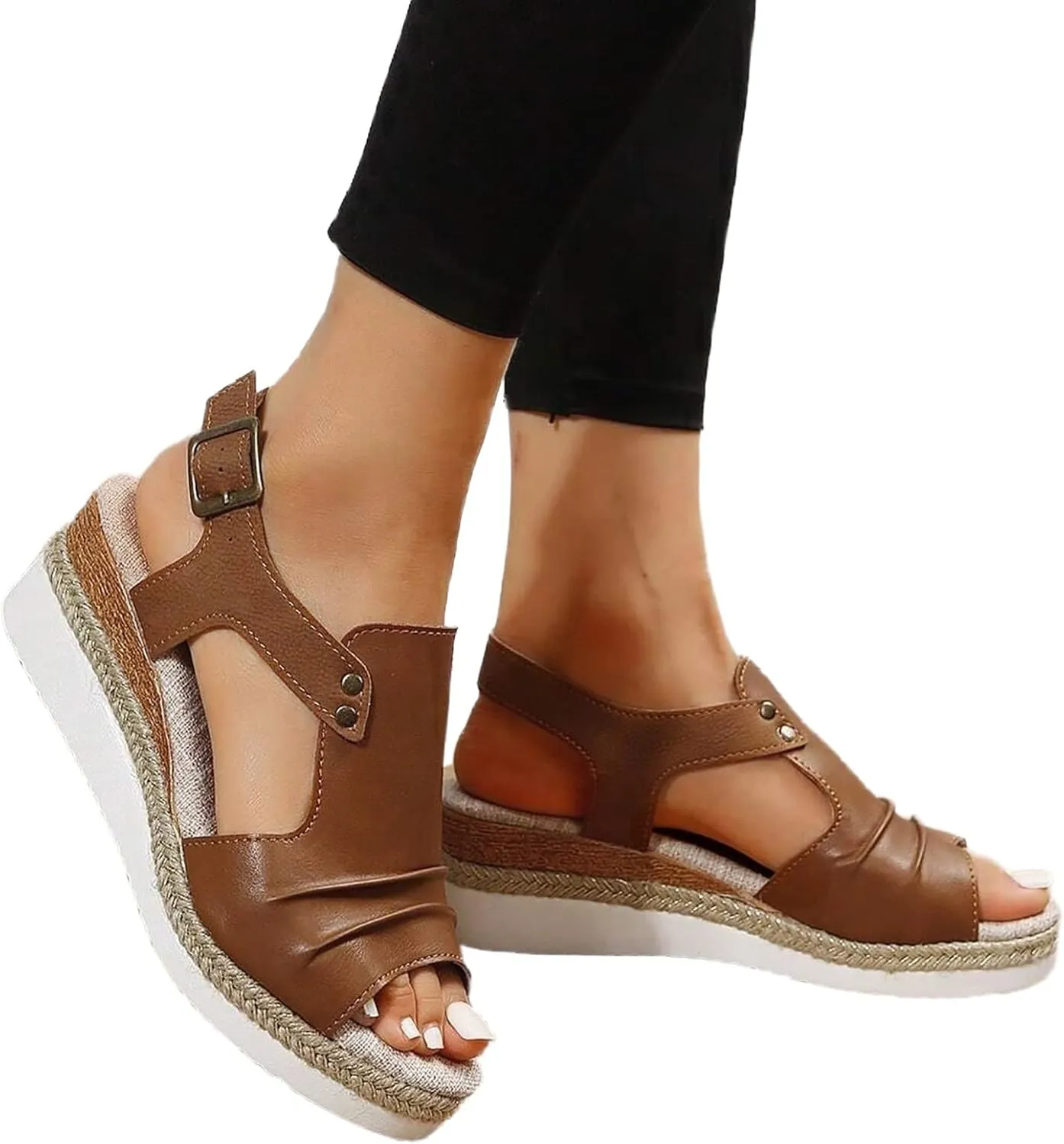 Eduavar Wedge Sandals for Women Summer Dressy Open Toe Ankle Strap Platform Sandals Dress Shoes Comfortable Outdoor Shoes