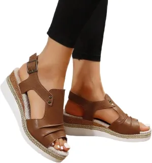 Eduavar Wedge Sandals for Women Summer Dressy Open Toe Ankle Strap Platform Sandals Dress Shoes Comfortable Outdoor Shoes