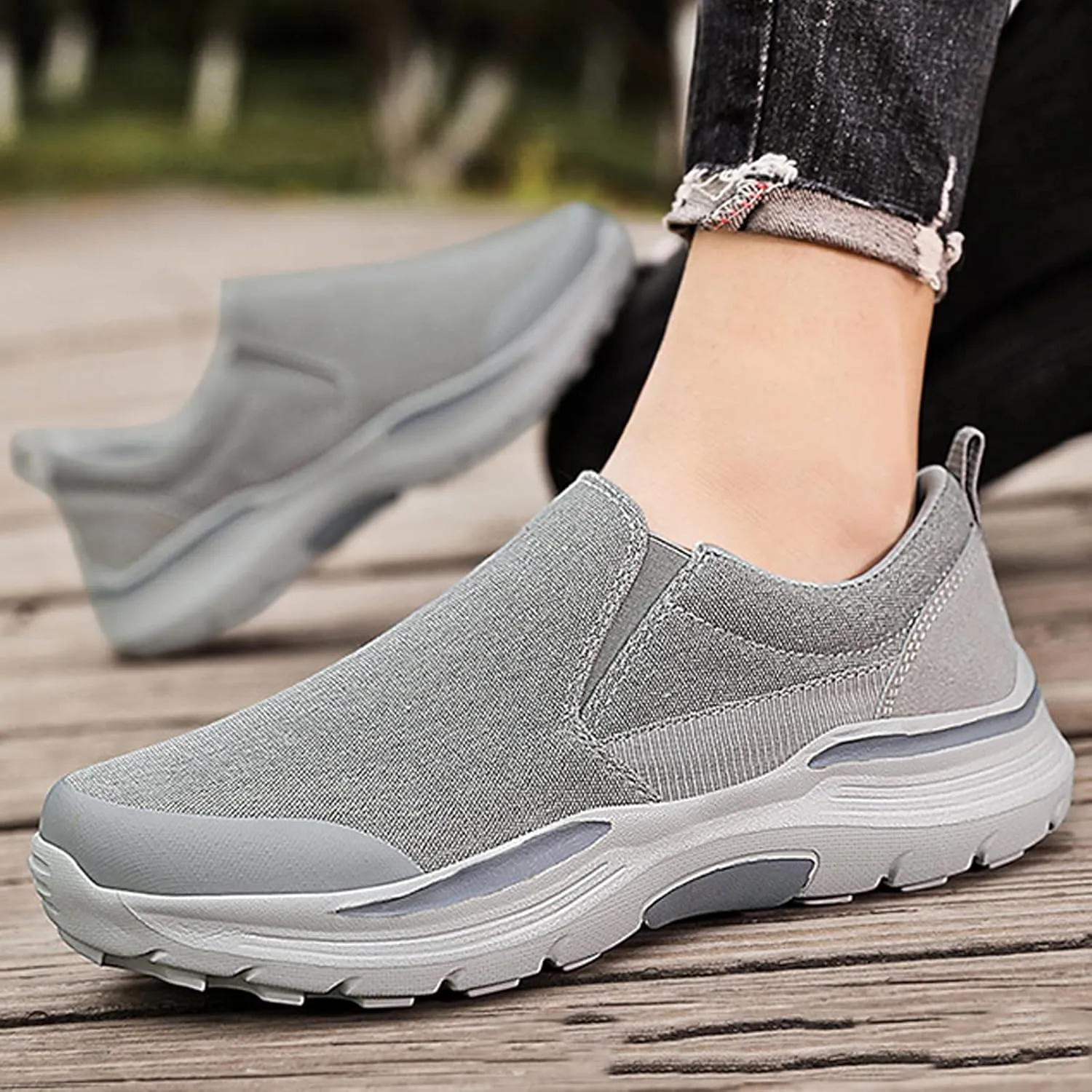 EFTCAL Men's Lightweight Breathable Canvas Shoes,Comfortable Slip On Loafers Outdoor Casual Sneakers Running Shoes