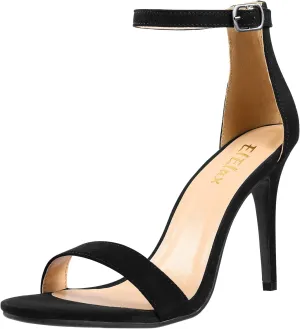 ElElax Black White Gold Heels for Women 4 Inches, Stiletto Heels Ankle Strap Heeled Sandals for Dressy Wedding Party