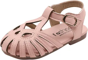 EnJoCho Girls Sandals,Girls Summer Shoes Fashion Solid Color Soft Sole Toe Cap Hollow Sandals Cute Closed Toe Flats