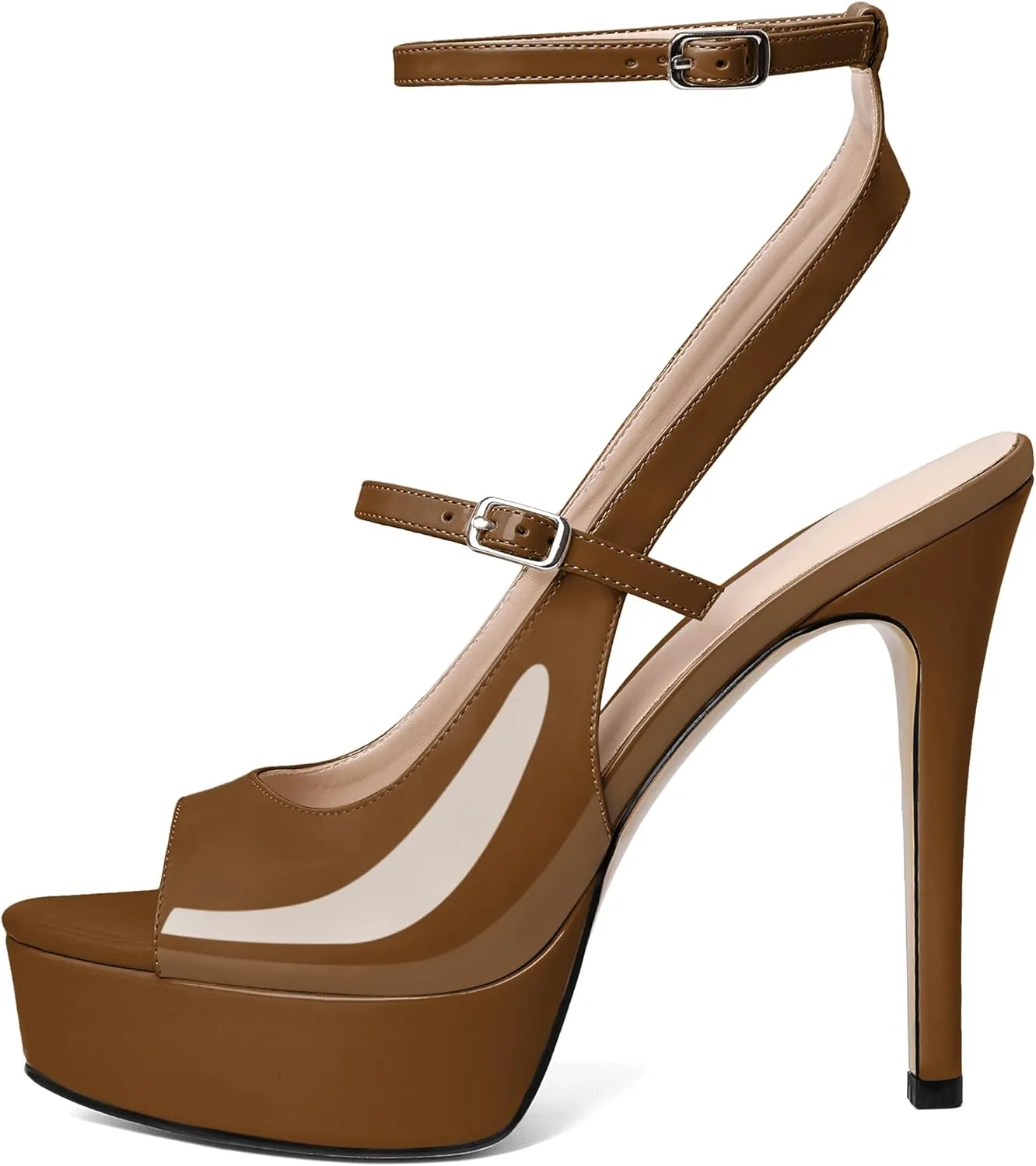 Esvowido Women's Peep Toe High Heels Platform Stilettos Ankle Strap Heeled Sandals Strappy Dress Shoes 5 Inch Wedding Party Dress Shoes