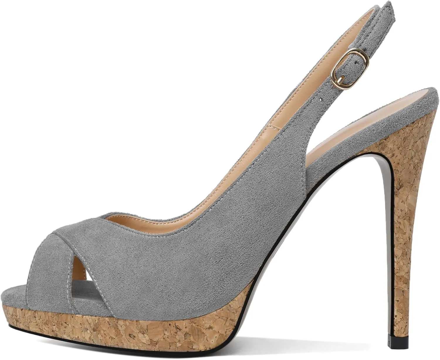 Esvowido Women's Peep Toe High Heels Slingback Cork Heel Platform Stilettos Heeled Sandals Wedding Party Dress Shoes