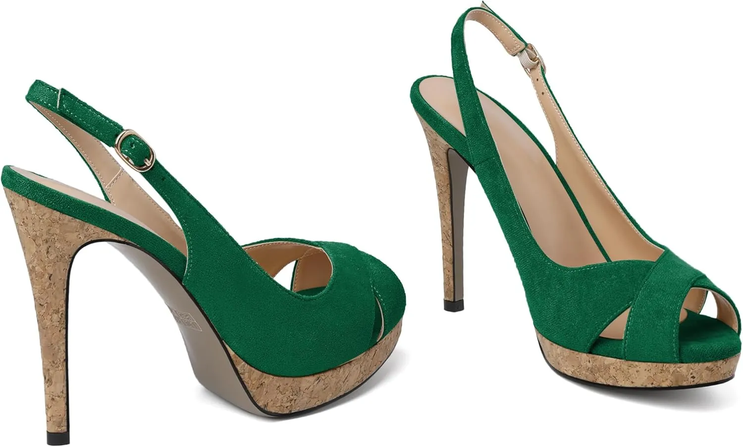 Esvowido Women's Peep Toe High Heels Slingback Cork Heel Platform Stilettos Heeled Sandals Wedding Party Dress Shoes