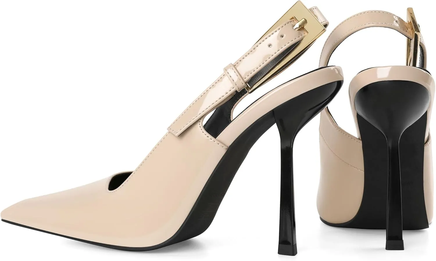 Esvowido Women's Slingback High Heel Pumps Square Pointed Toe Comfort Heels for Women 4" Stiletto Dress Shoes Slip On High Heel Pumps Shoes