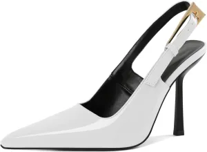Esvowido Women's Slingback High Heel Pumps Square Pointed Toe Comfort Heels for Women 4" Stiletto Dress Shoes Slip On High Heel Pumps Shoes
