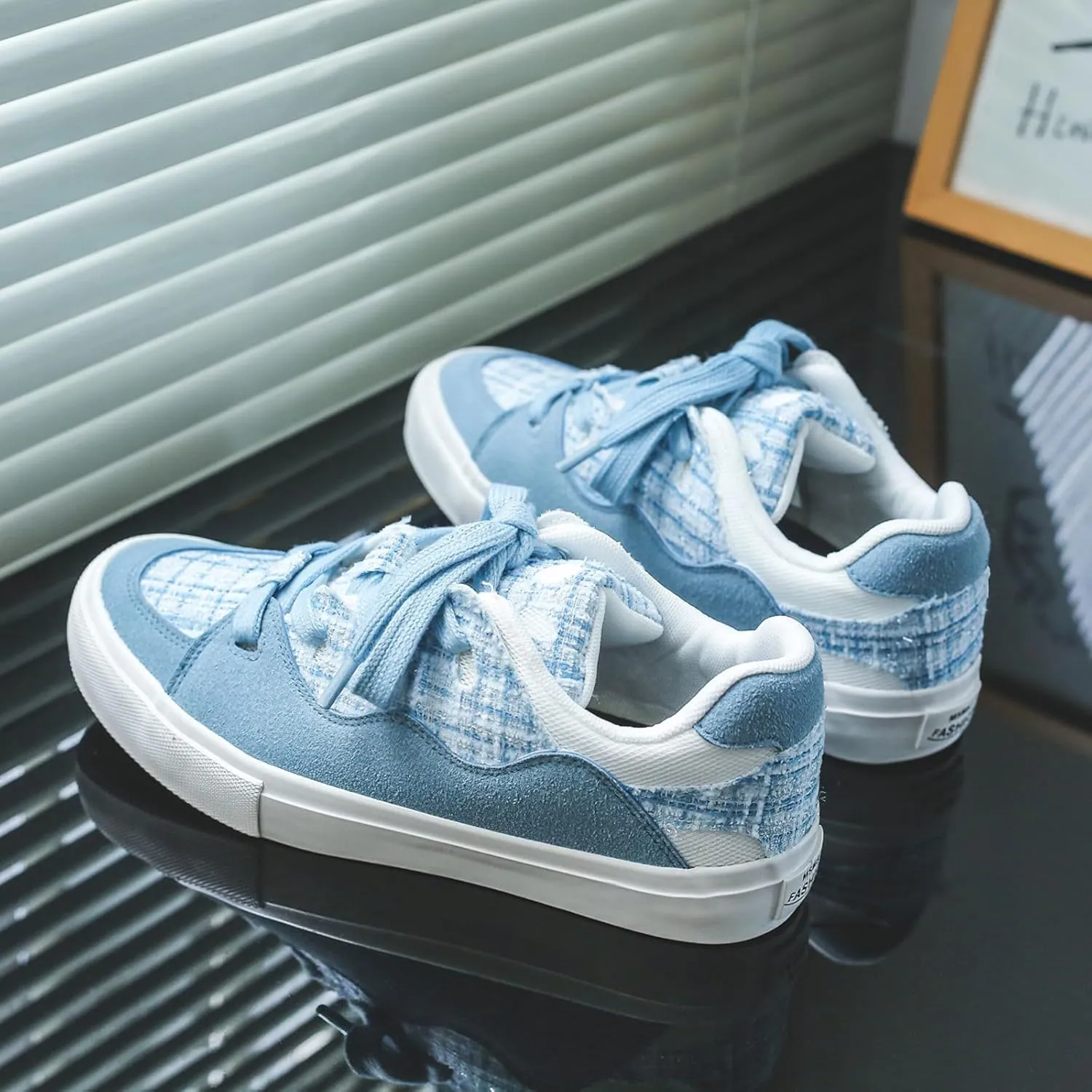 Exusiai Mens Low Top Blue Canvas Shoes Flat Fashion Breathable Casual Walking Sneakers School Versatile All-Season Style