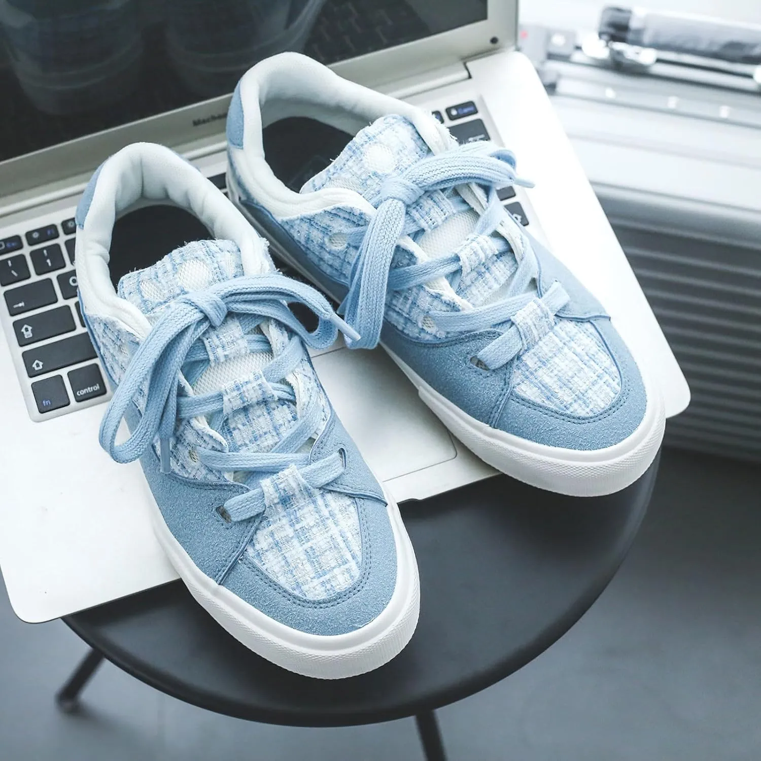 Exusiai Mens Low Top Blue Canvas Shoes Flat Fashion Breathable Casual Walking Sneakers School Versatile All-Season Style
