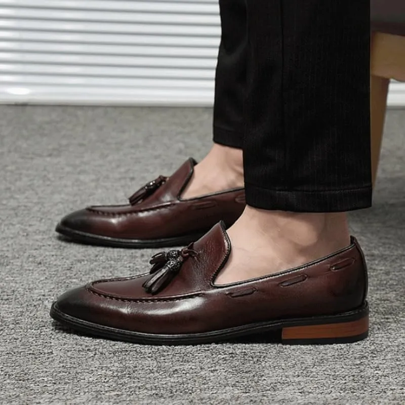 Fashion Men Leather Shoes Loafers with Tassel Slip on Oxford Thick Male Shoes Casual Loafers Men Formal Dress Shoes Office Formal Oxfords