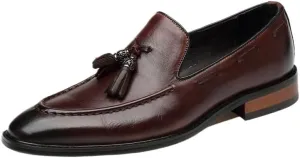 Fashion Men Leather Shoes Loafers with Tassel Slip on Oxford Thick Male Shoes Casual Loafers Men Formal Dress Shoes Office Formal Oxfords