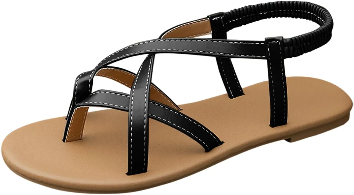 Flat Sandals for Women Dressy Slip-on Open Toe Ankle Strappy Slides Vacation Non Slip Summer Roman Sandals Ladies Retro Casual Sandals