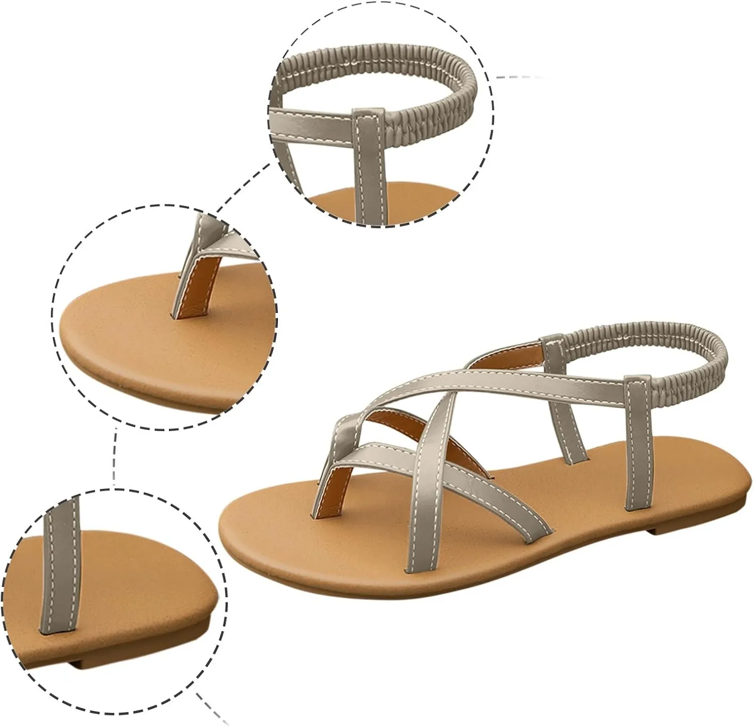 Flat Sandals for Women Dressy Slip-on Open Toe Ankle Strappy Slides Vacation Non Slip Summer Roman Sandals Ladies Retro Casual Sandals