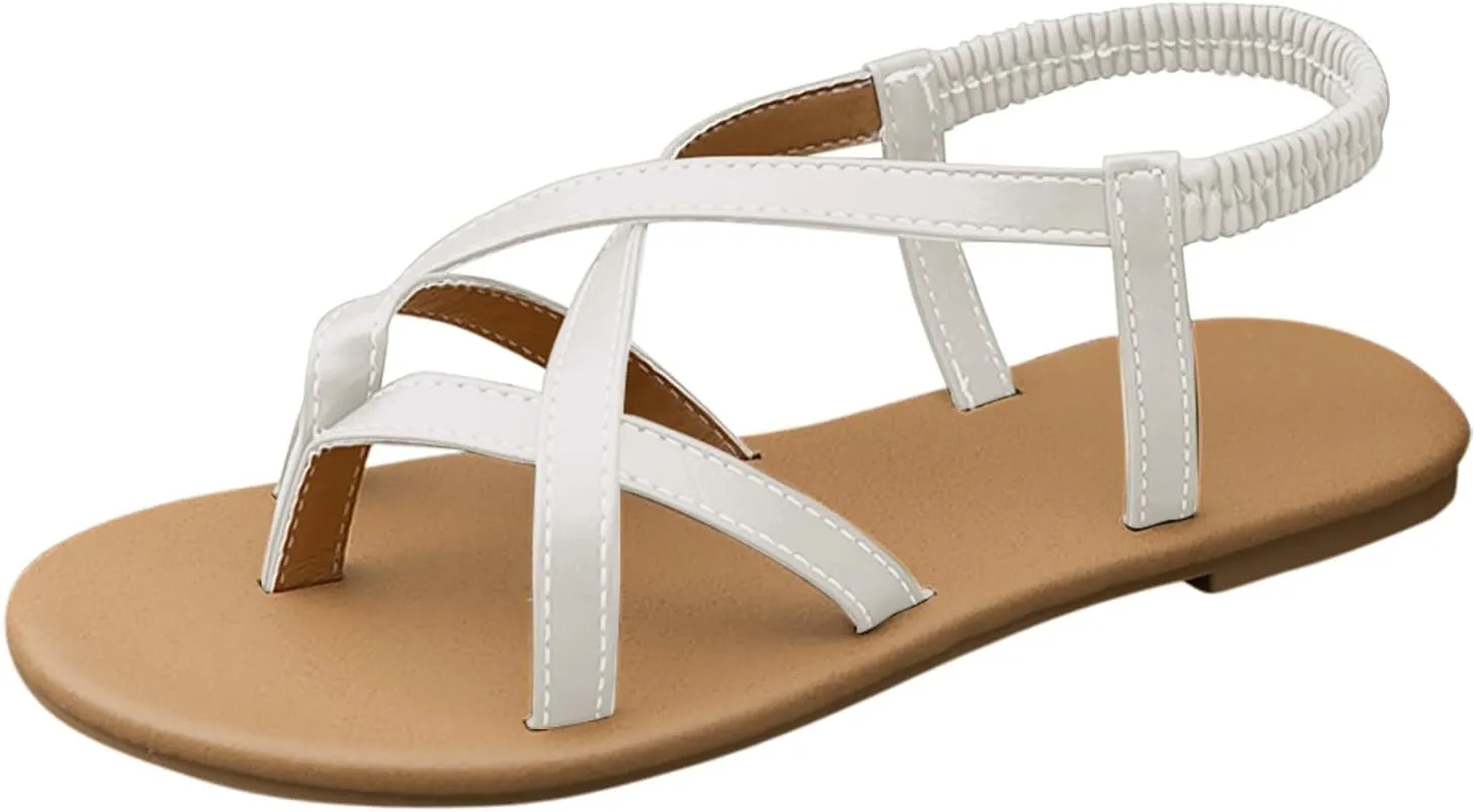 Flat Sandals for Women Dressy Slip-on Open Toe Ankle Strappy Slides Vacation Non Slip Summer Roman Sandals Ladies Retro Casual Sandals