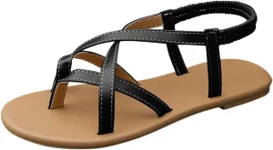 Flat Sandals for Women Dressy Slip-on Open Toe Ankle Strappy Slides Vacation Non Slip Summer Roman Sandals Ladies Retro Casual Sandals