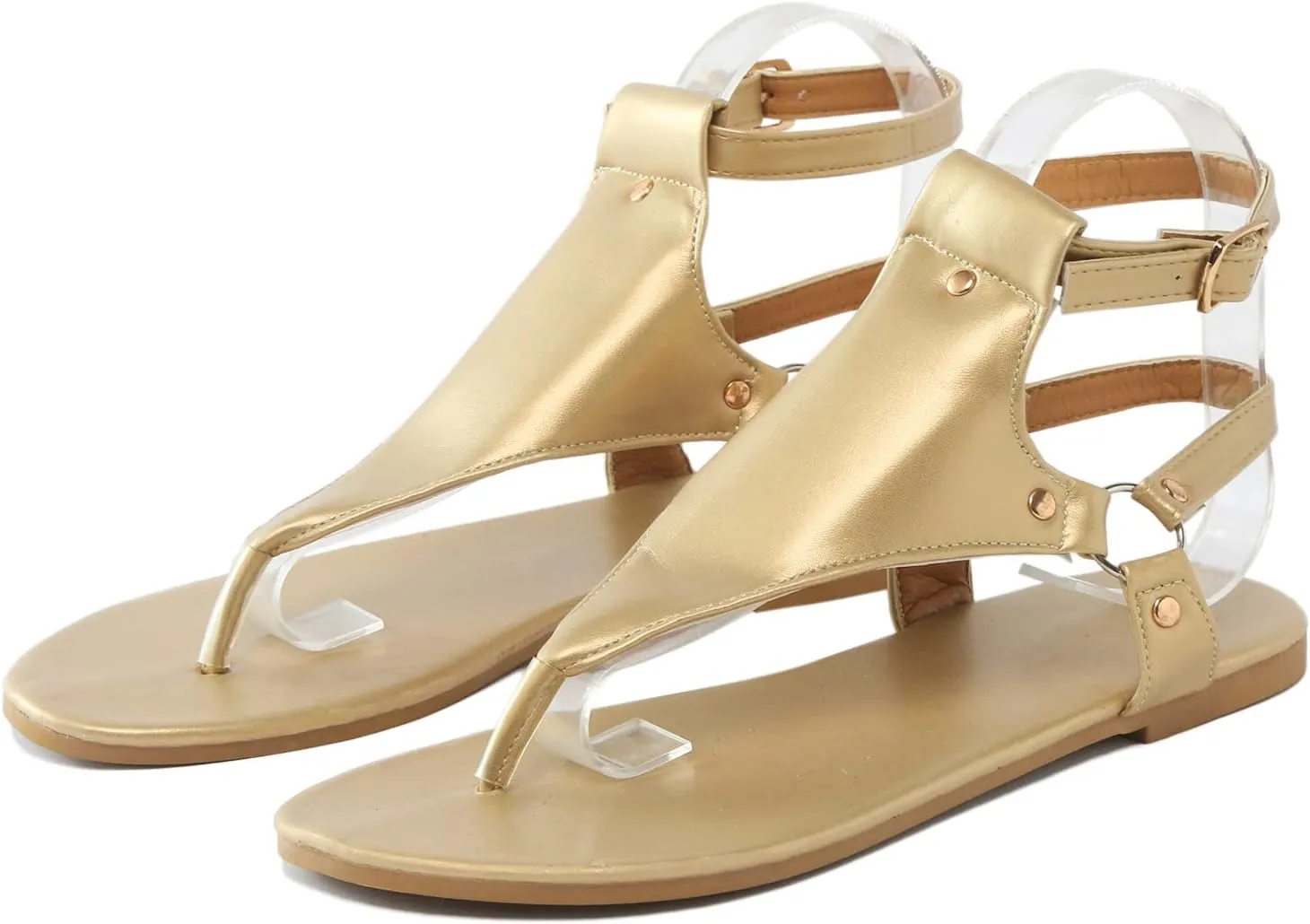 Flat Sandals for Women Dressy T-Strap Thong Flat Leather Strappy Sandal Summer Comfortable Ankle Strap Womens Open Toe Casual Sandal