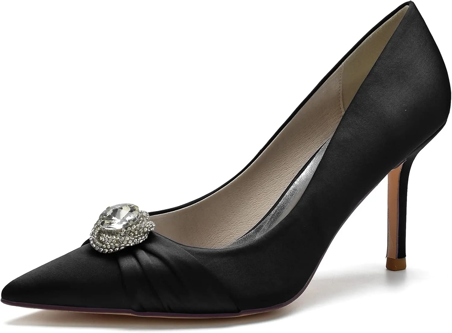 FufoneUS Bridal Shoes Women's Closed Toe Stiletto Bridal Evening Party Wedding Dress Shoes with Crystal,Black,5