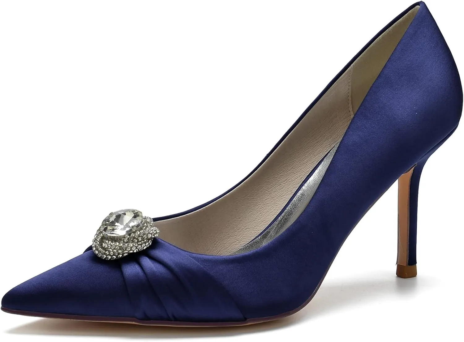 FufoneUS Bridal Shoes Women's Closed Toe Stiletto Bridal Evening Party Wedding Dress Shoes with Crystal,Dark Blue,6
