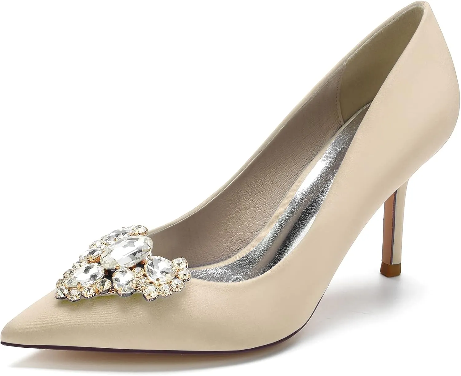 FufoneUS Women's Stiletto High Heel Dress Pumps Pointed Toe Bridal Wedding Evening Prom Shoes with Crystal,Champagne,10