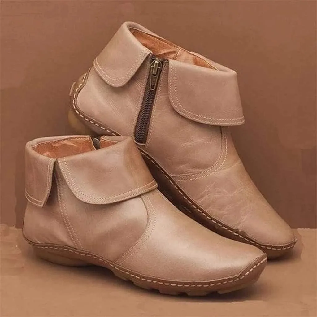 Gibobby Ankle Booties for Women Flat Heel,New Arch Support Ankle Boots Damping Shoes Lace-up Boots Side Zipper Booties