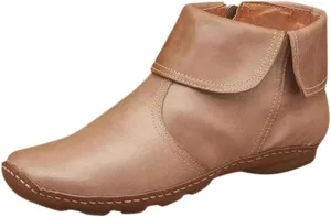 Gibobby Ankle Booties for Women Flat Heel,New Arch Support Ankle Boots Damping Shoes Lace-up Boots Side Zipper Booties
