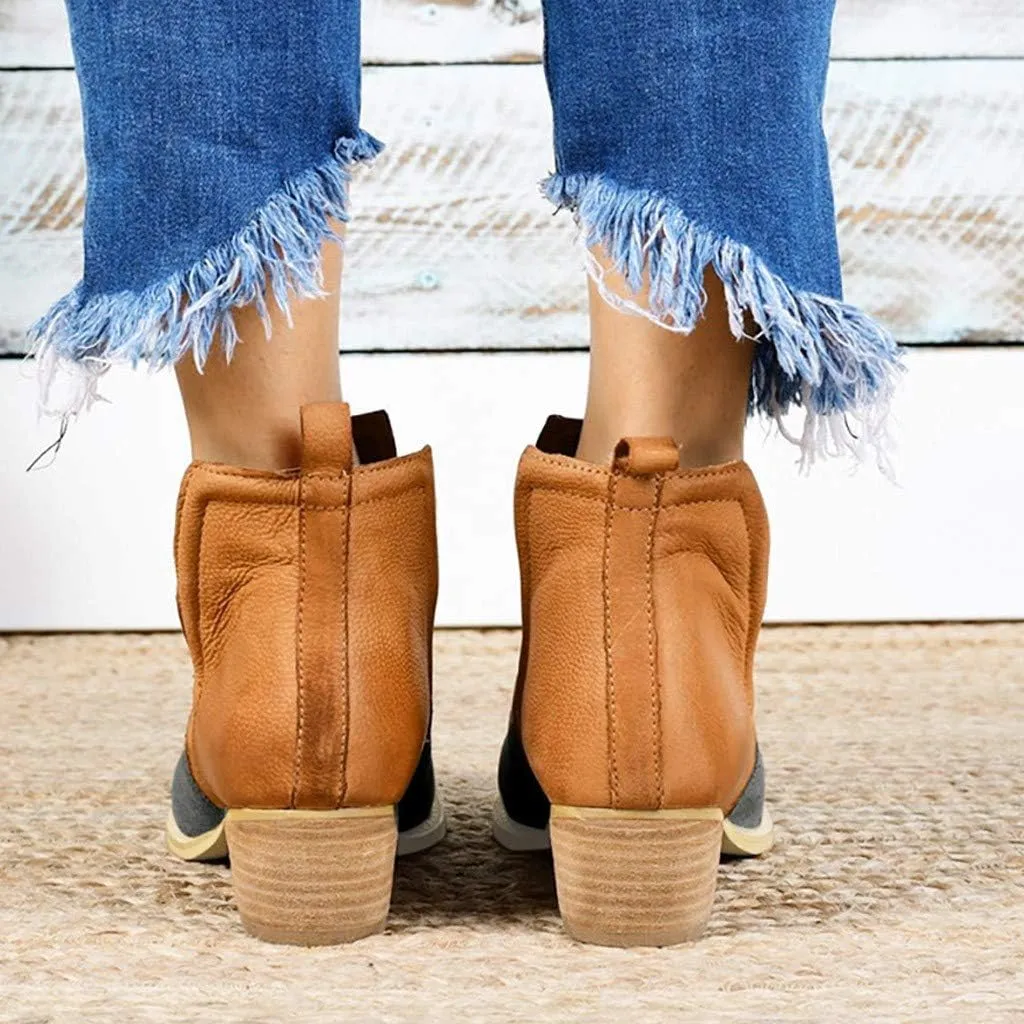 Gibobby Ankle Booties for Women V Cut,Chelsea Boots Slip on Ankle Boots Chunky Pointed Toe Cutout Low Heel Shoes