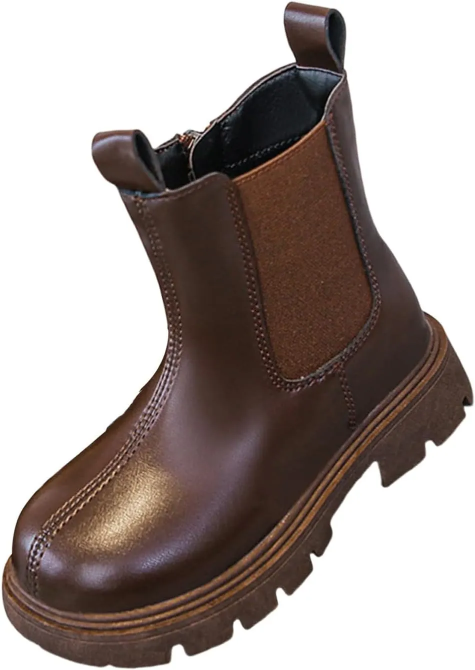 Girls Ankle Boots Slip on Lug Sole Booties Unisex Kids Comfortable Leather Low Heels Zipper Outdoor Dress Booties