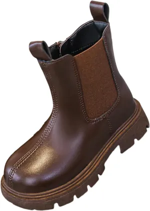 Girls Ankle Boots Slip on Lug Sole Booties Unisex Kids Comfortable Leather Low Heels Zipper Outdoor Dress Booties