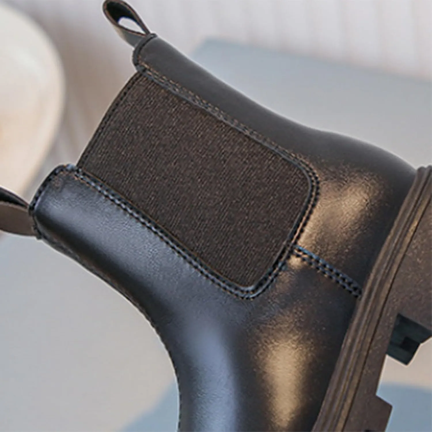 Girls Ankle Boots Slip on Lug Sole Booties Unisex Kids Comfortable Leather Low Heels Zipper Outdoor Dress Booties