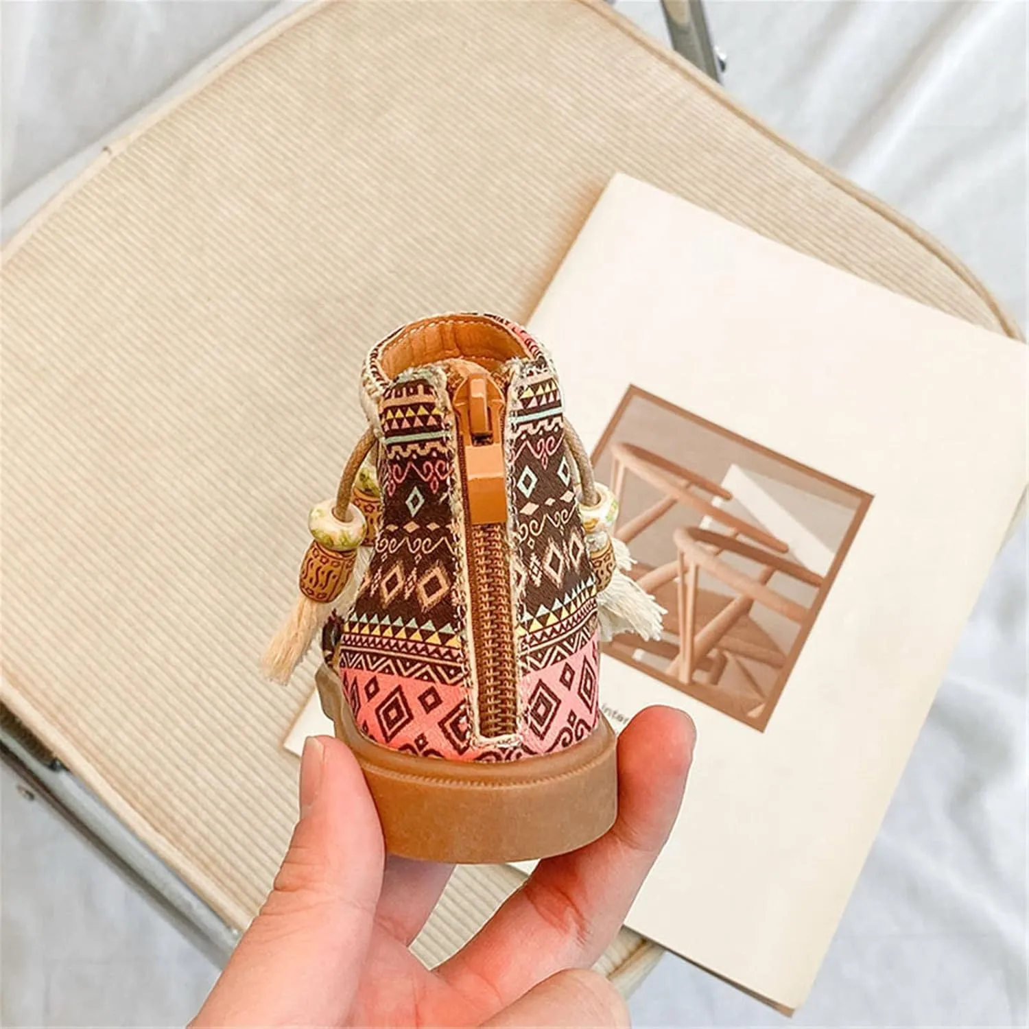 Girls Bohemian Open Toe Sandals with Tassel Beaded Vintage Open Toe Soft Sole Retro Roman Ethnic Style Beach Shoes