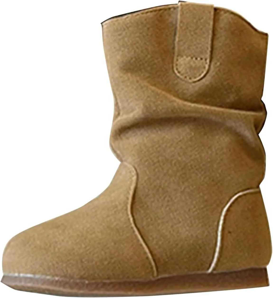 Girl's Kid's Faux Suede Two Buckle Flat Heel Mid Calf louchy Boot Shoes icro Suede Cozy Round Toe Low Heels Booties