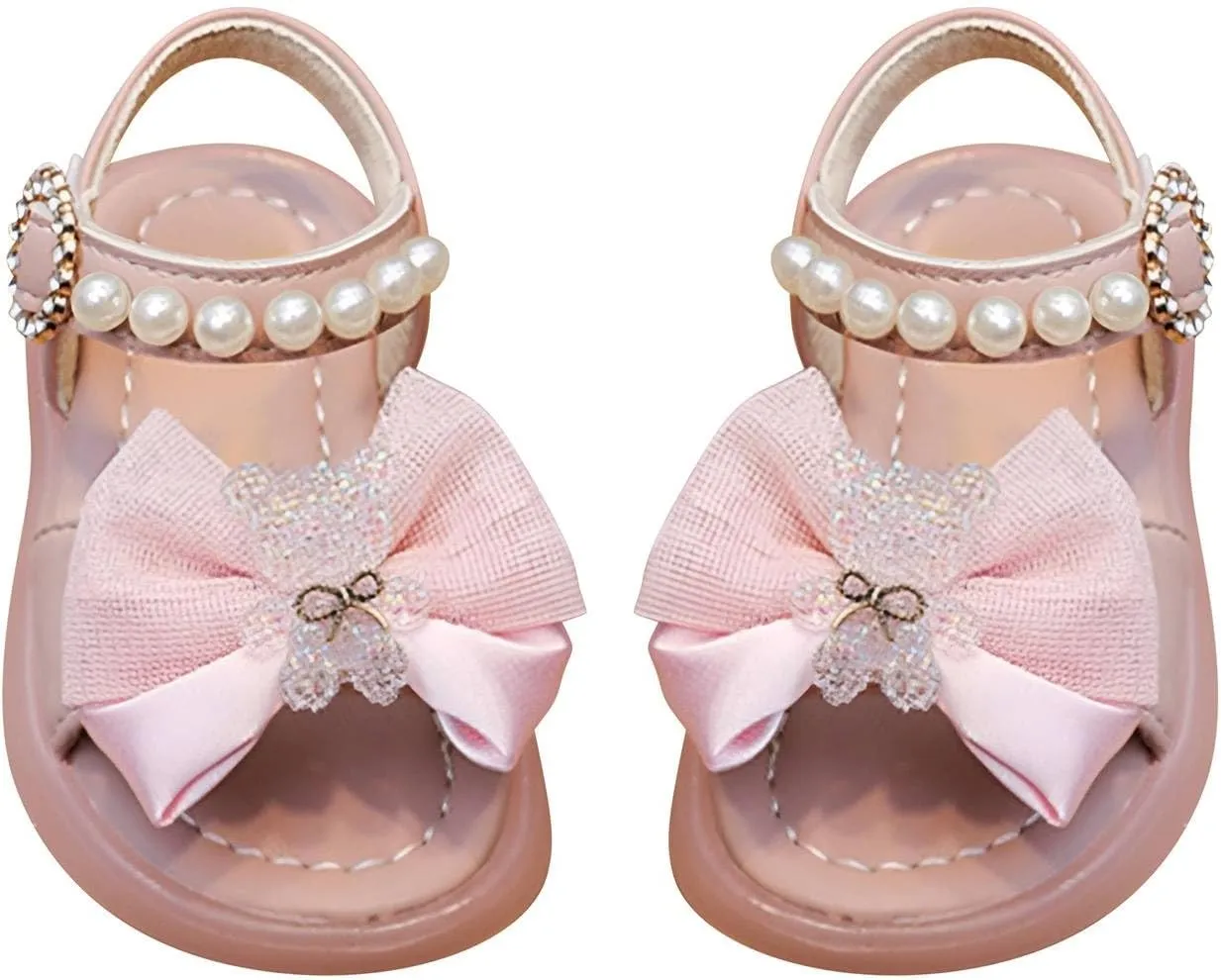 Girls Sandals Lightweight Open Toe Dress Shoes Soft Sole Summer Flat Sandals with Pearl Kids Princess Wedding Party
