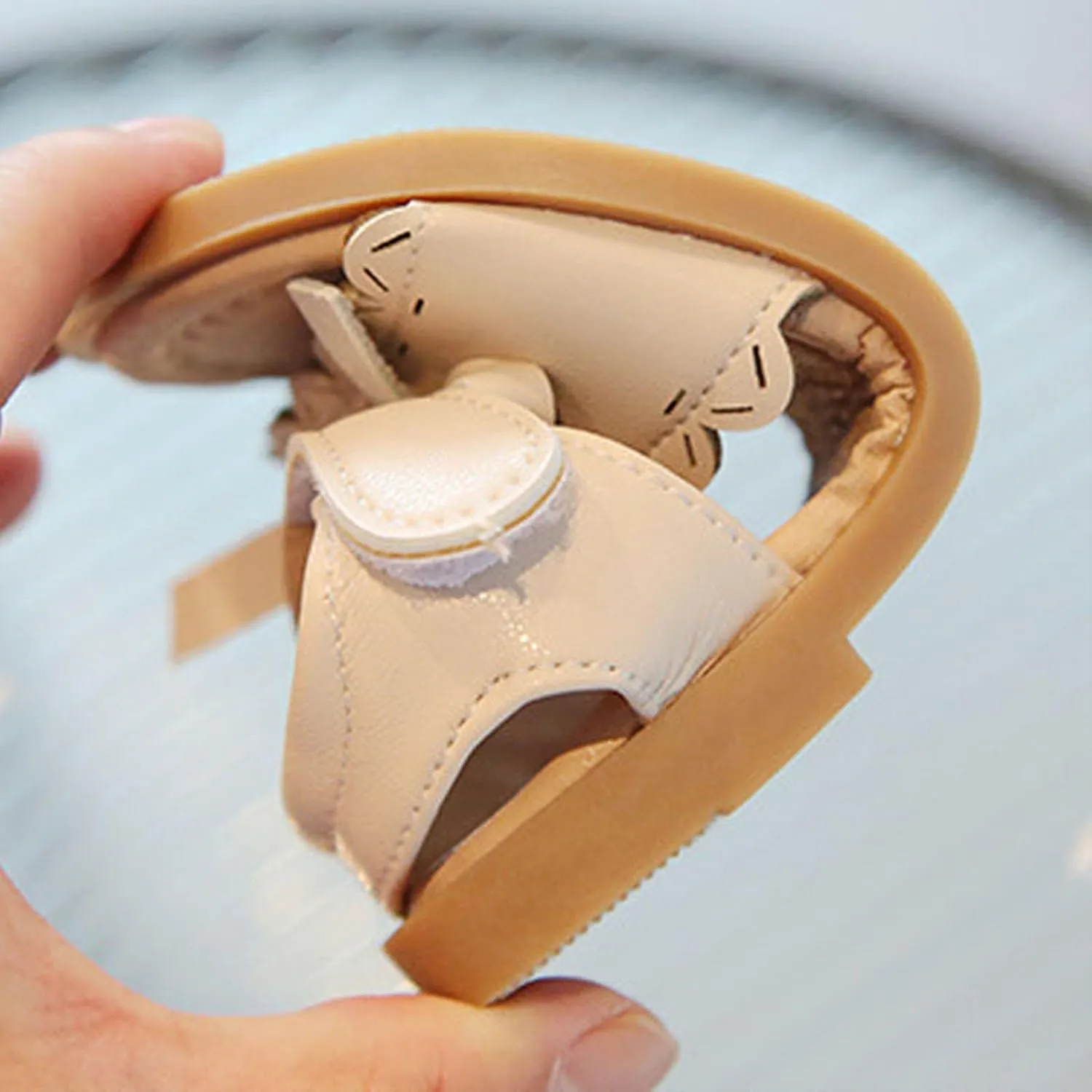 Girls Sandals Open Toe Rubber Soft Sole Ankle Strap Flats Bow Non Slip Shoes for Kids Summer Walking Dress Shoes