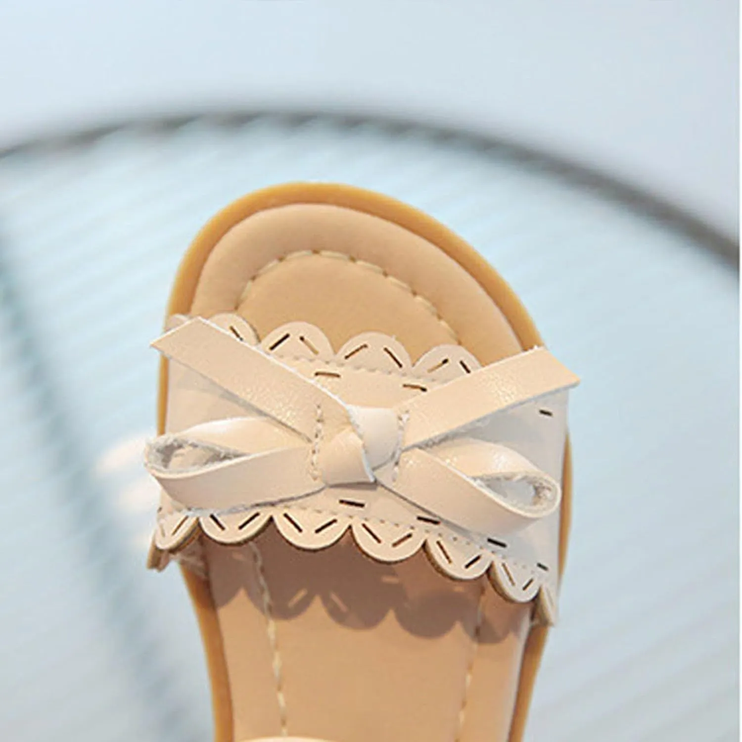 Girls Sandals Open Toe Rubber Soft Sole Ankle Strap Flats Bow Non Slip Shoes for Kids Summer Walking Dress Shoes