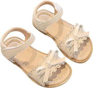 Girls Sandals Open Toe Rubber Soft Sole Ankle Strap Flats Bow Non Slip Shoes for Kids Summer Walking Dress Shoes