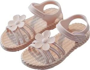 Girls' Sandals Toddler Kids Infant Girls Soild Flower Princress Shoes Soft Sole Non Slip First Walkers Prewalker Beach (Pink, 9.5 Toddler)