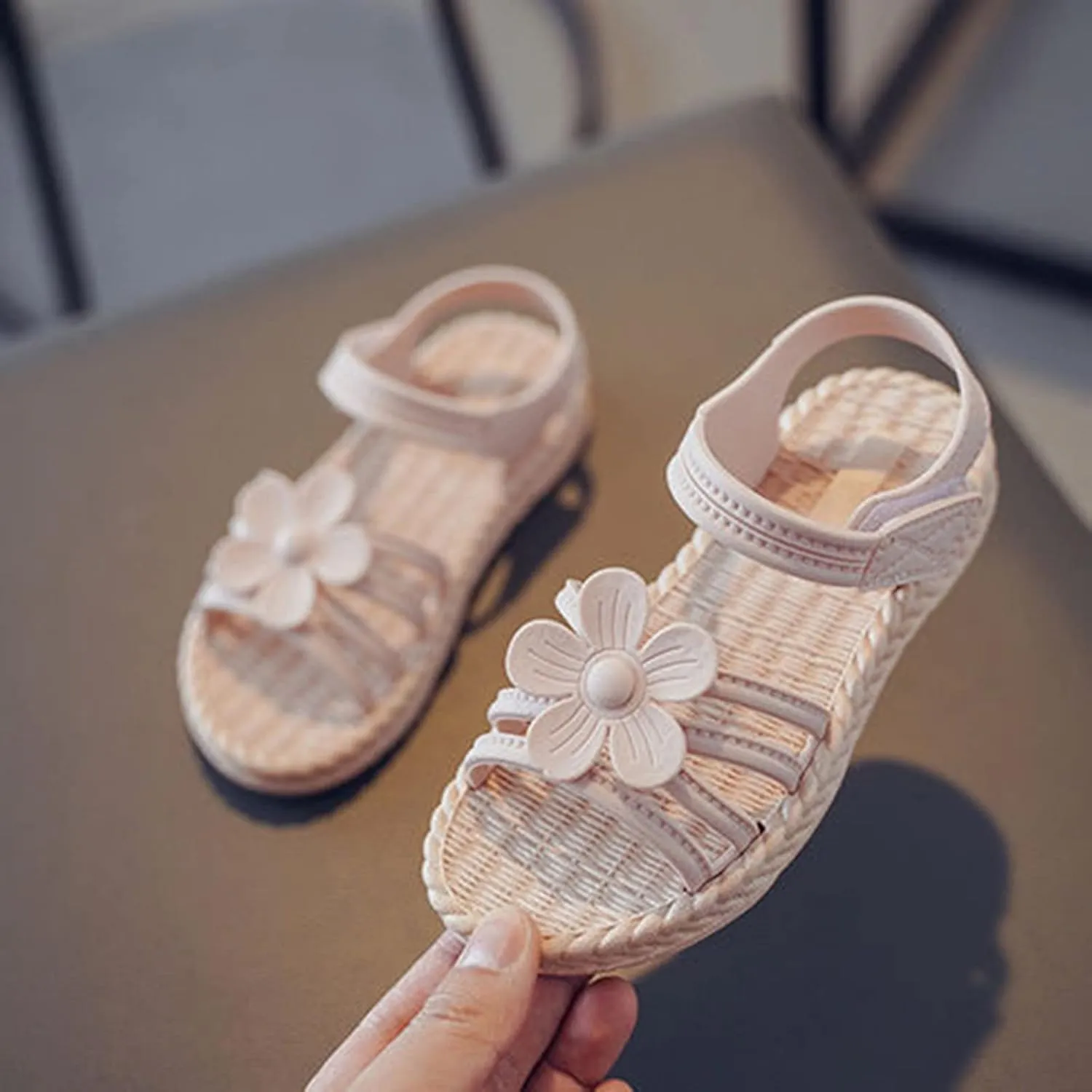 Girls' Sandals Toddler Kids Infant Girls Soild Flower Princress Shoes Soft Sole Non Slip First Walkers Prewalker Beach (Pink, 9.5 Toddler)