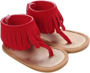 Girls Tassels Sandals Kids Open Toe Breathable Flip Flop Non-Slip Rubber Soft Sole Outdoor Kids Dress Sandals Girls