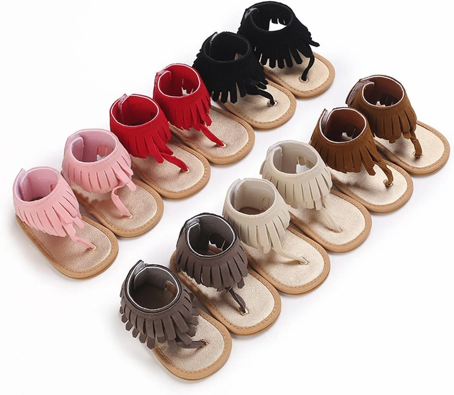 Girls Tassels Sandals Kids Open Toe Breathable Flip Flop Non-Slip Rubber Soft Sole Outdoor Kids Dress Sandals Girls