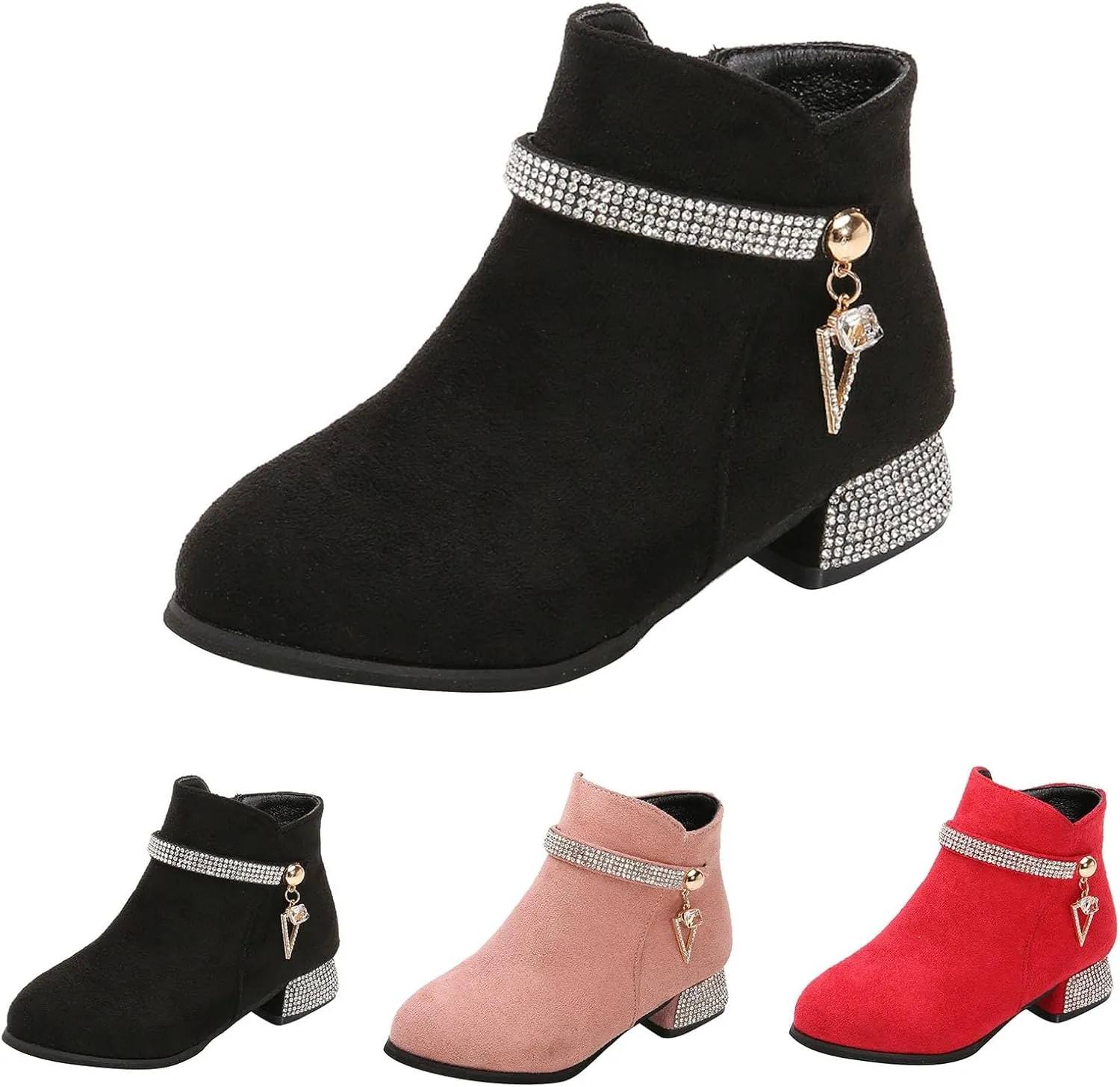 Girls Toddler Ankle Boots Red Winter Fashionable Ankle Boots with Chunky Heel Size 11