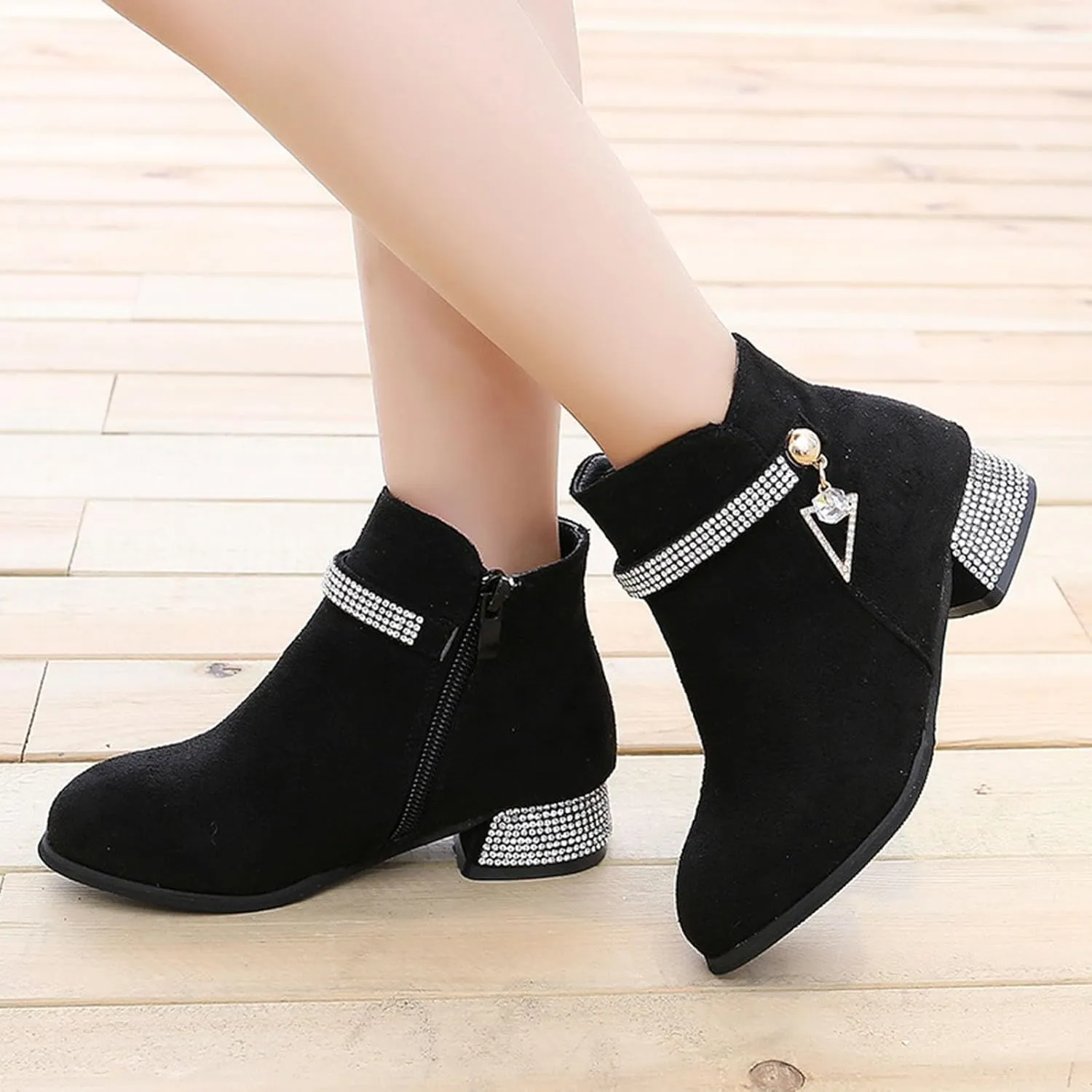 Girls Toddler Ankle Boots Red Winter Fashionable Ankle Boots with Chunky Heel Size 11