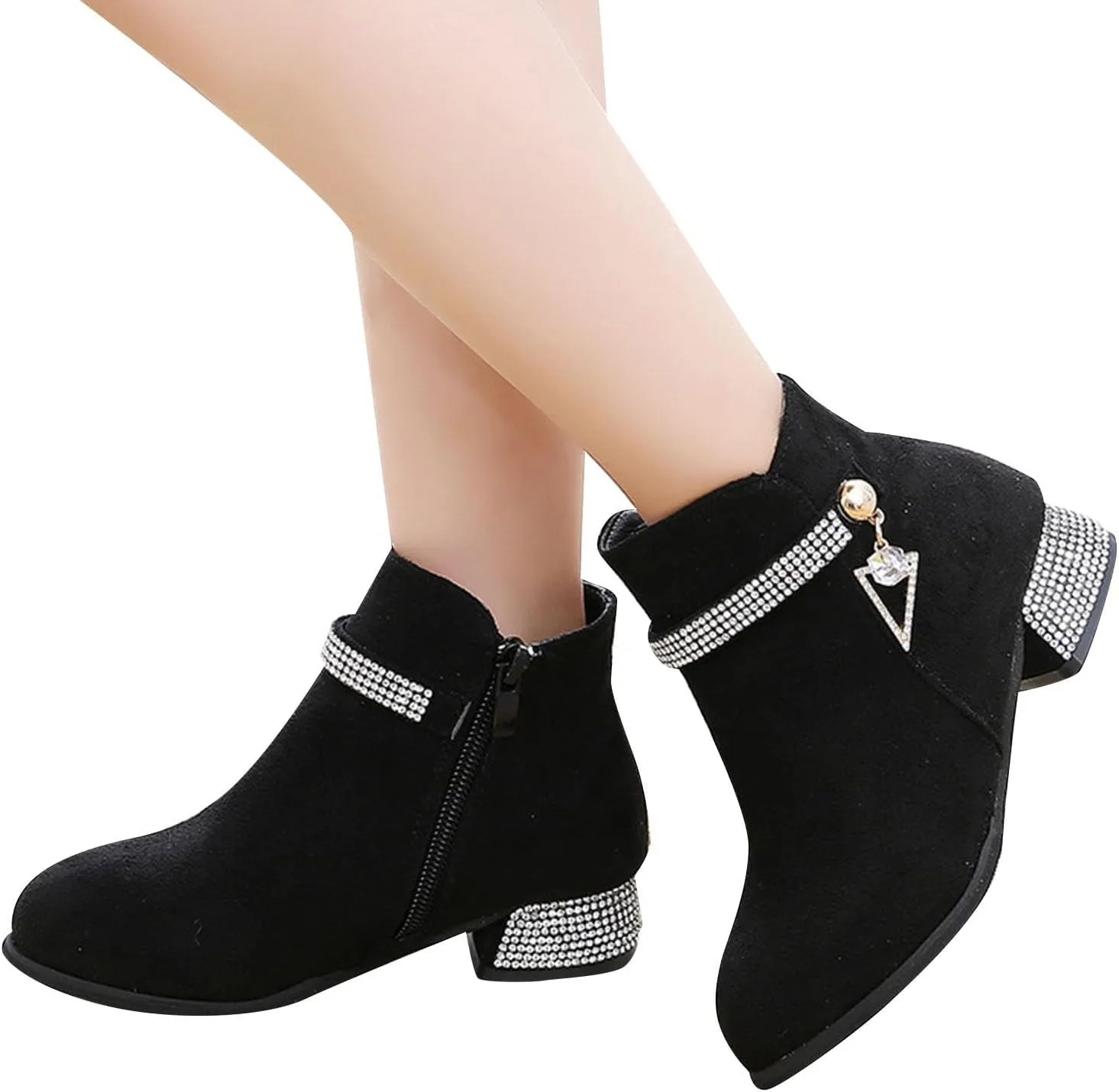 Girls Toddler Ankle Boots Red Winter Fashionable Ankle Boots with Chunky Heel Size 11
