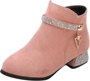 Girls Toddler Ankle Boots Red Winter Fashionable Ankle Boots with Chunky Heel Size 11