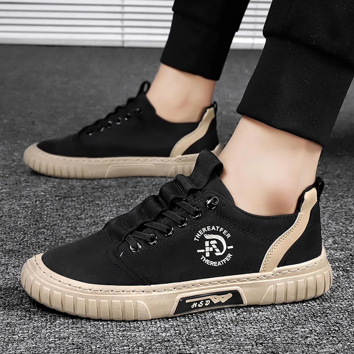 Grounded Footwear for Men Comfortable Flat Bottom Walking Shoes Lace Up Canvas Shoes Casual Dress Bass Men Loafer